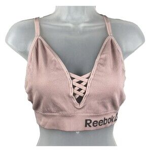 Reebok Sports Bra Womens XL Corset Look Adjustable Strap Ribbed Stretch Spellout